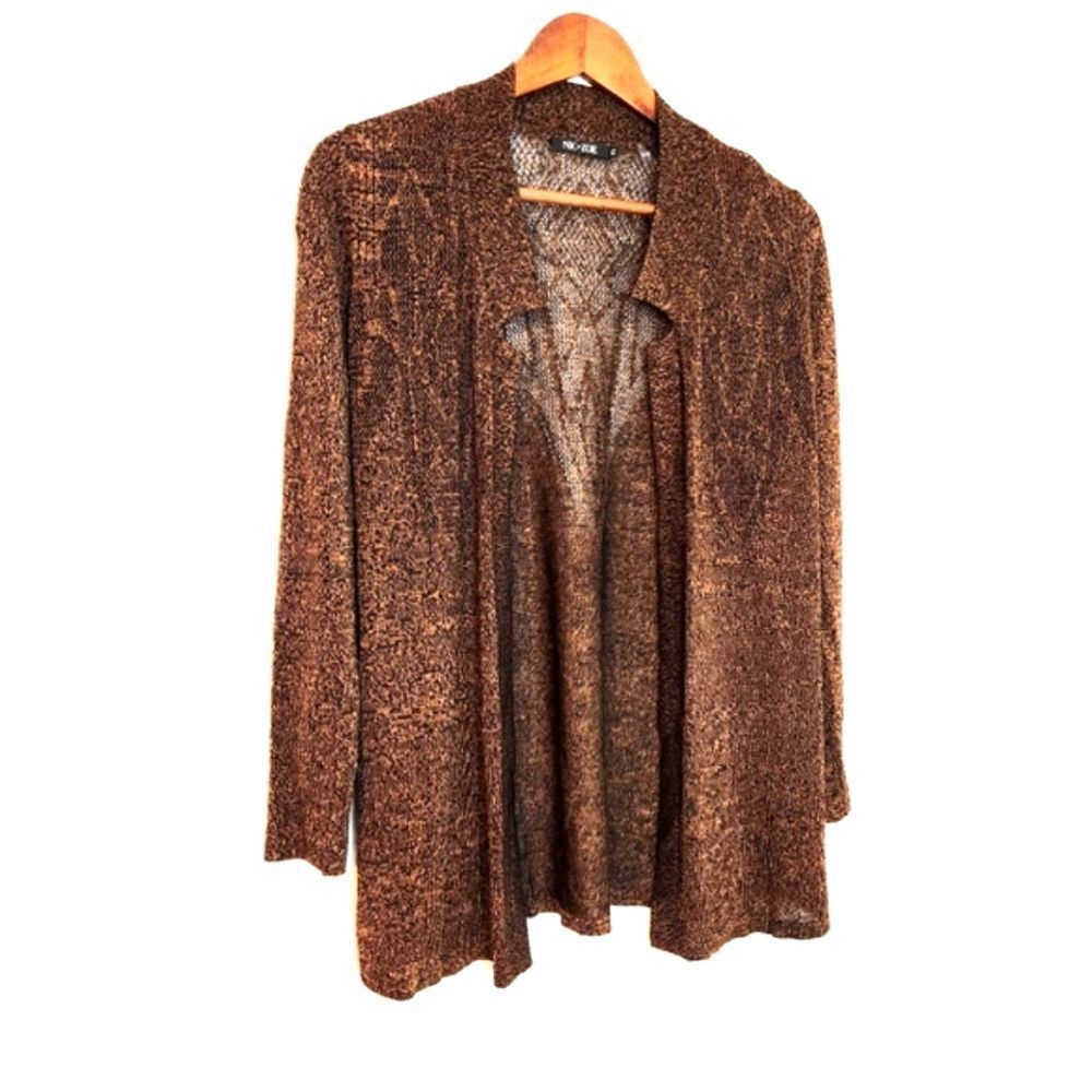 Nic + Zoe Silk Cardigan Brown Loose Knit Size Small Petite